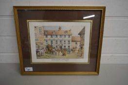CONTEMPORARY COLOURED PRINT 'THE ROSE AND CROWN, SAFFRON WALDEN', F/G