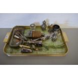 TRAY OF VARIOUS SILVER PLATED WARES TO INCLUDE CRUET ITEMS AND OTHERS