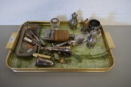 TRAY OF VARIOUS SILVER PLATED WARES TO INCLUDE CRUET ITEMS AND OTHERS