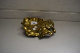 CAST BRASS INKWELL AND DESK STAND FORMED AS A LADY'S HEAD