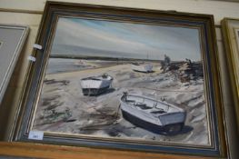 JASON PARTNER, STUDY 'A QUIET DAY, BLAKENEY NORFOLK', OIL ON BOARD, FRAMED, 59CM WIDE