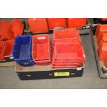 BOX OF RED AND BLUE PLASTIC WORKSHOP TRAYS