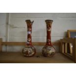 PAIR OF JAPANESE SATSUMA WARE VASES, 30CM HIGH, ONE WITH CHIP TO RIM