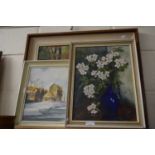 OIL ON BOARD, STILL LIFE OF VASE AND FLOWERS, SIGNED VERA EAREY, TOGETHER WITH TWO FURTHER PICTURES