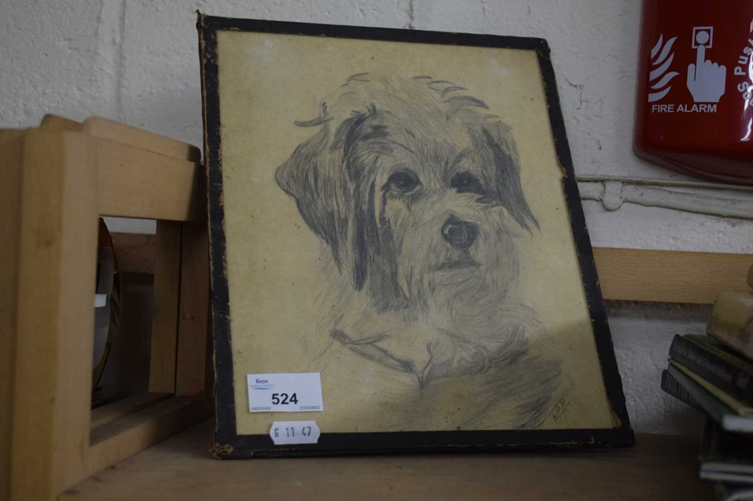 FRAMED PENCIL DRAWING OF A TERRIER