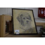 FRAMED PENCIL DRAWING OF A TERRIER
