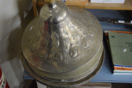 TUREEN BASE AND THREE WHITE METAL COVERS