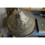 TUREEN BASE AND THREE WHITE METAL COVERS