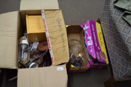 THREE BOXES VARIOUS HOUSE CLEARANCE SUNDRIES, HAND DRILL ETC
