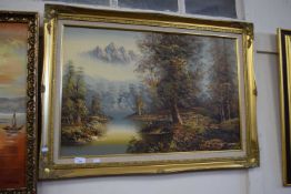 S PARKER, CONTEMPORARY STUDY, LANDSCAPE WITH DISTANT MOUNTAINS, OIL ON CANVAS, GILT FRAMED