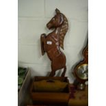 WOODEN MODEL OF A HORSE TOGETHER WITH A SMALL MAGAZINE RACK (2)