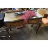 EARLY 20TH CENTURY WALNUT VENEERED CABRIOLE LEGGED DRESSING TABLE WITH SERPENTINE FRONT AND TWO