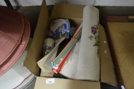 BOX CONTAINING VARIOUS TAPESTRY AND SEWING SUPPLIES