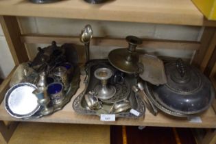 QUANTITY OF PLATED WARES, TUREENS, SERVING DISHES, VASES ETC