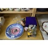 MIXED LOT VARIOUS ORNAMENTS, BLUE AND WHITE PLATES ETC