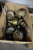 BOX OF VARIOUS ASSORTED OIL LAMP PARTS