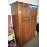 OAK DOUBLE DOOR WARDROBE WITH LINENFOLD DETAIL