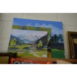 TONY WARREN, STUDY OF A GOLF COURSE, OIL ON CANVAS PLUS TWO FURTHER OILS, ALL UNFRAMED