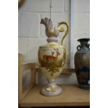 LARGE POTTERY EWER, WORCESTER STYLE, WITH PAINTED STAGS