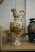 LARGE POTTERY EWER, WORCESTER STYLE, WITH PAINTED STAGS