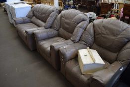 BROWN LEATHER THREE PIECE SUITE