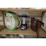 MIXED LOT : CAMPING LIGHT, CASED BINOCULARS AND A WASH JUG