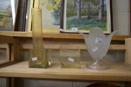 GLASS VASE TOGETHER WITH TWO GLASS JARS AND FURTHER VASE