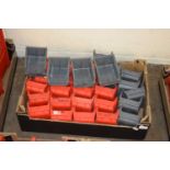 BOX CONTAINING RED AND GREY PLASTIC WORKSHOP TRAYS