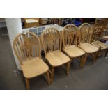 SET OF FOUR MODERN BEECHWOOD WHEEL BACK KITCHEN CHAIRS