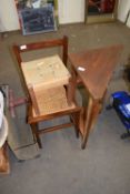 CANE SEATED CHAIR, SISAL COVERED STOOL AND A CORNER TABLE