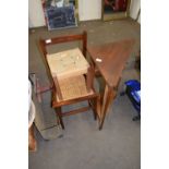 CANE SEATED CHAIR, SISAL COVERED STOOL AND A CORNER TABLE