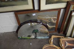 THREE MIXED WALL MIRRORS TO INCLUDE PAINTED WITH A CRINOLINE LADY