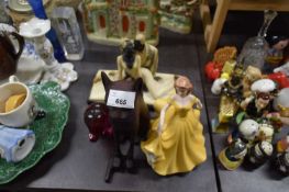 MIXED LOT : RESIN FIGURE GROUP, LEONARDO FIGURINE, GLASS ELEPHANT AND A CAT MODEL (4)