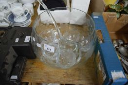 MODERN GLASS PUNCH BOWL AND GLASSES