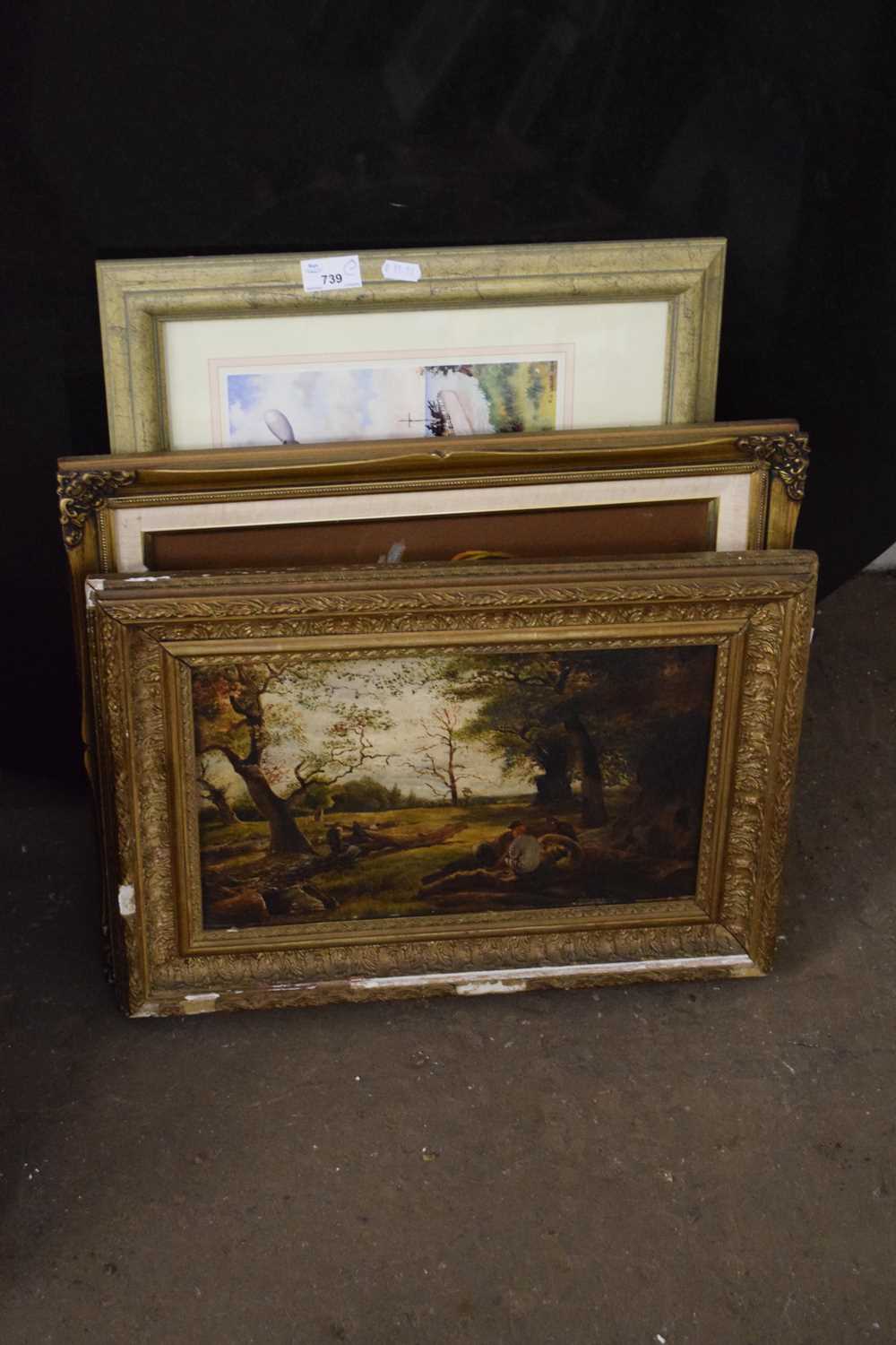 MIXED LOT : 19TH CENTURY SCHOOL STUDY OF FIGURES IN A WOODLAND SETTING, OIL ON BOARD, UNSIGNED,