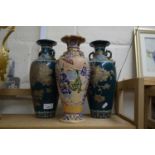 THREE JAPANESE POTTERY VASES ALL WITH TYPICAL DESIGNS