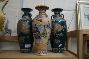 THREE JAPANESE POTTERY VASES ALL WITH TYPICAL DESIGNS