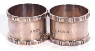 Pair of George V napkin rings in industrial style, Sheffield 1911, by Martin Hall & Co (2)