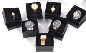 Mixed Lot comprising four quartz wrist watches and two ladies manually wound wrist watches, the