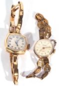 Two ladies wrist watches, one with 18ct gold case with 18ct gold expanding bracelet, stamped 18 on