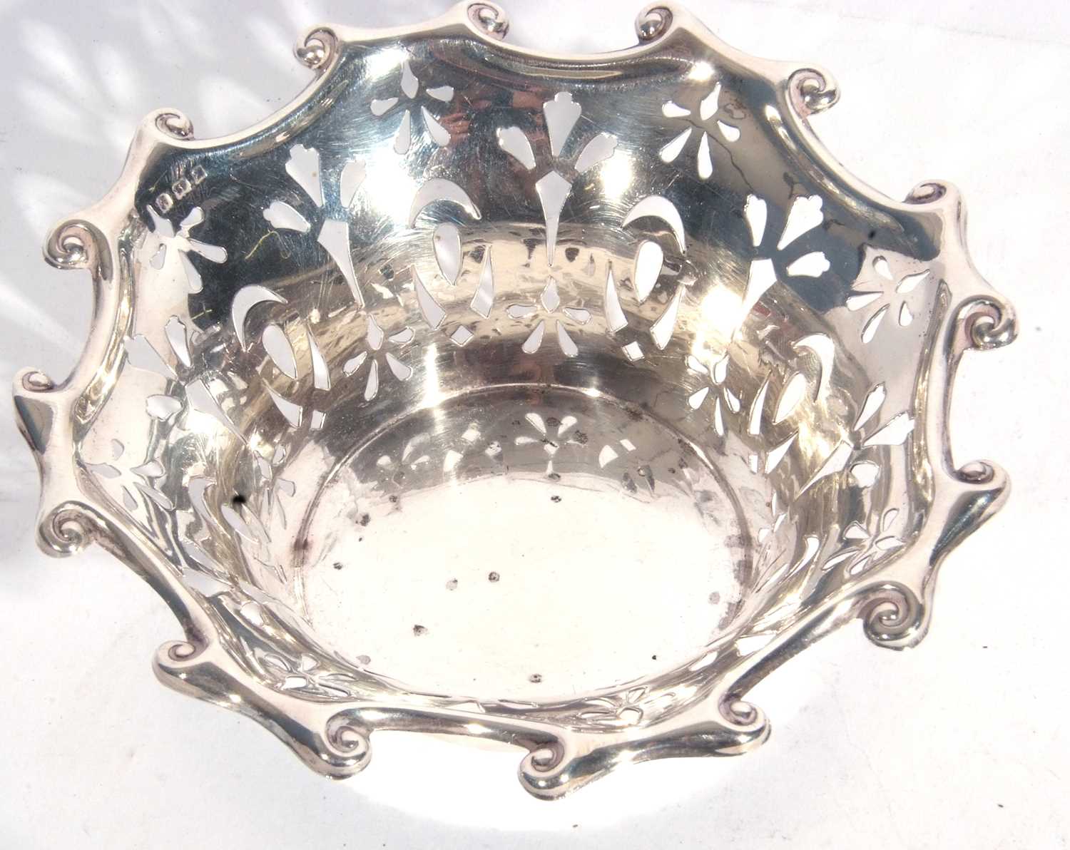 Edward VII silver bon-bon dish of circular form, scroll border with pierced geometric design - Image 2 of 3