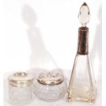 Mixed Lot: glass scent bottle with silver collar, Birmingham 1930, a cut glass and silver lidded