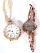 18ct gold pocket watch and a 9ct gold ladies wrist watch, the pocket watch is hallmarked 18k