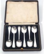 Cased set of six Hanoverian rat-tail tea spoons, Sheffield 1919, maker's mark C.W. Fletcher & Son