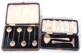 Mixed lot: cased set of six George V silver bean end coffee spoons, Birmingham 1926, maker's mark