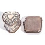 Mixed Lot: hallmarked silver vesta of shaped rectangular form, hinged lid and hallmarked