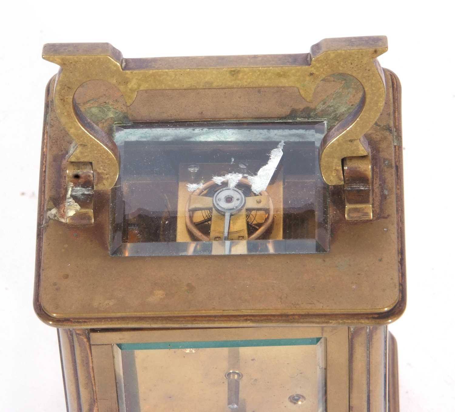 Carriage clock with four glass sides, white dial and a key wound movement (a/f) - Image 3 of 3