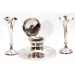 Mixed Lot: George V large capstan inkwell of typical form, the domed hinged lid with personalised