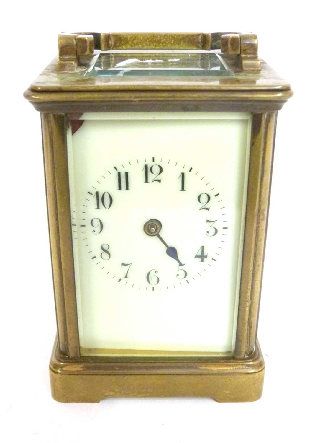 Carriage clock with four glass sides, white dial and a key wound movement (a/f) - Image 2 of 3