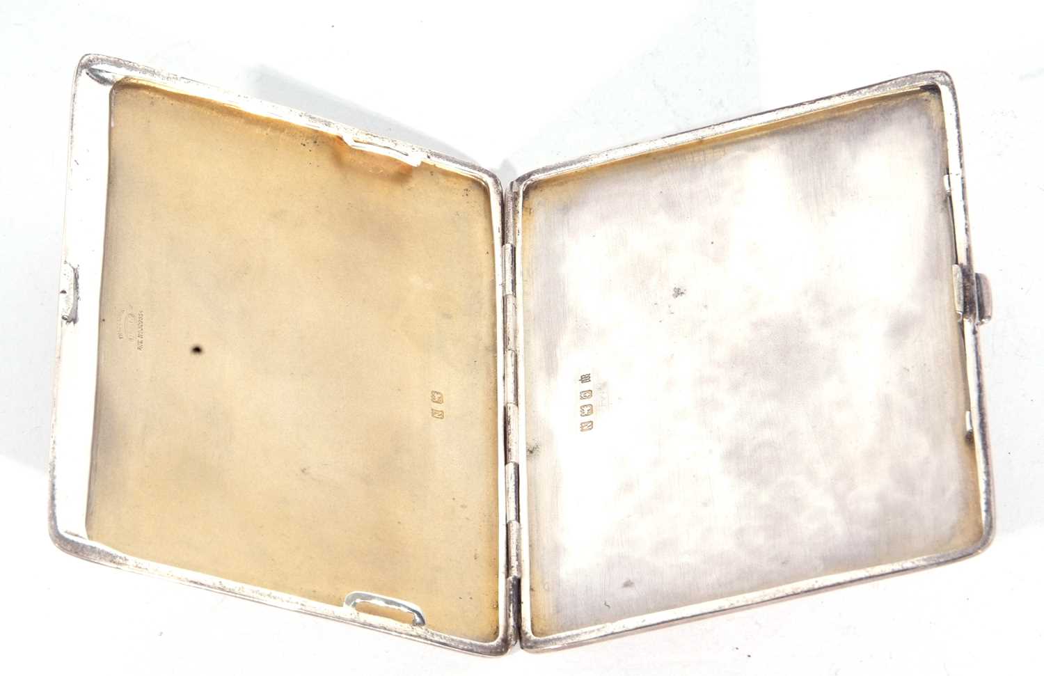 George VI silver cigarette case of rectangular form, engine decoration back and front having a - Image 3 of 3